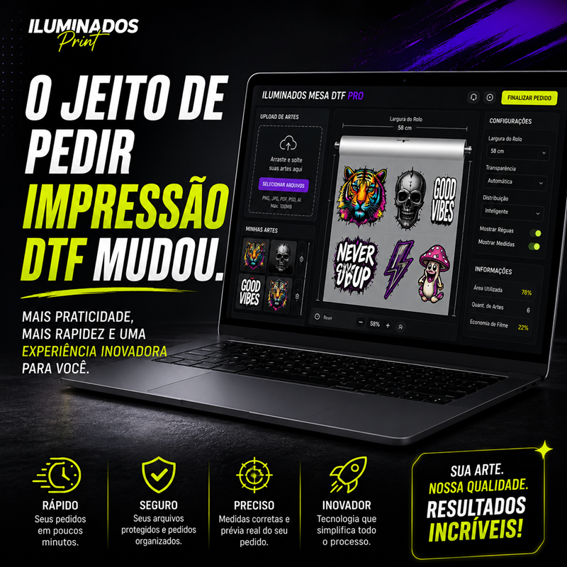 Exemplo de impressão e produto Iluminados